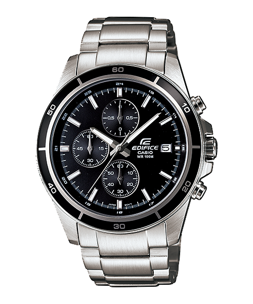 Casio EX093 Edifice Men’s Quartz Chronograph Watch with Black Dial, Silver Stainless Steel Strap