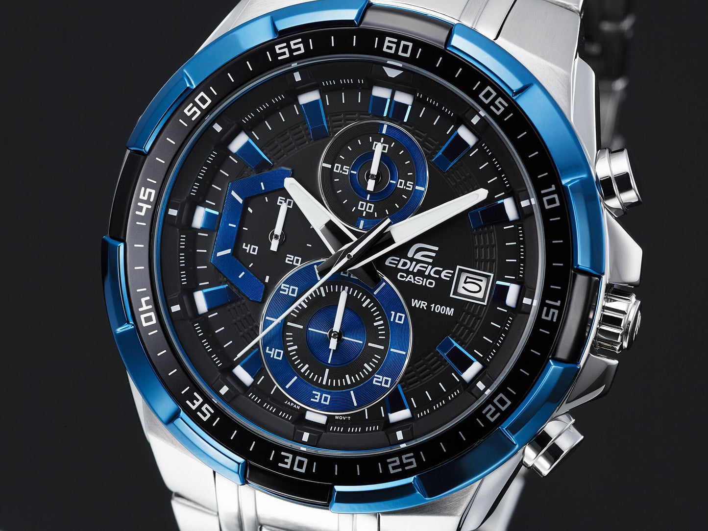 Casio EX190 Quartz Edifice Chronograph Black Dial with Stainless Steel Watch for Men