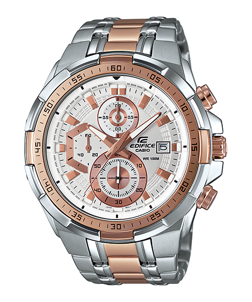 Casio EX222 Edifice Men’s Quartz Chronograph Watch with Two-Tone Silver & Rose-Gold Strap
