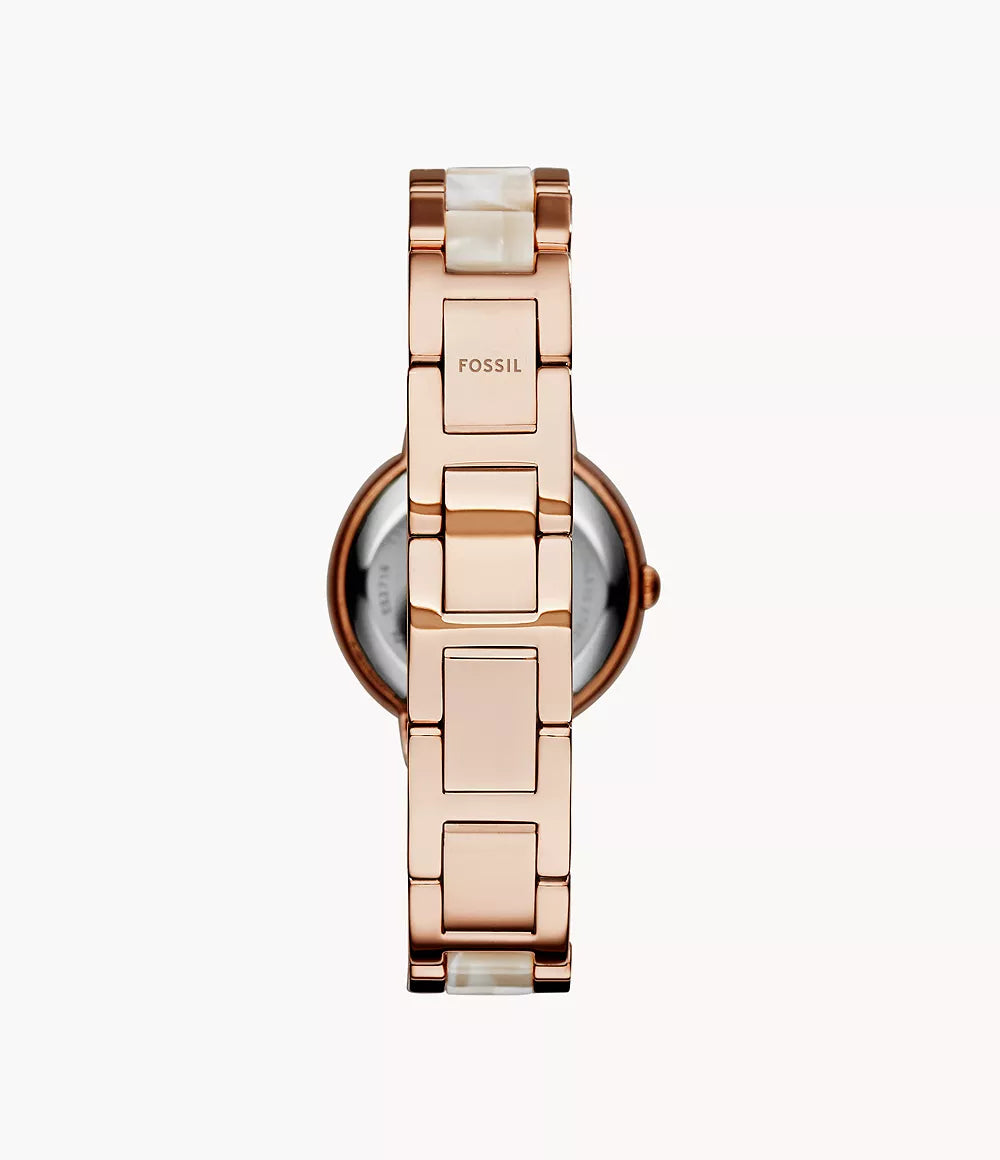 Fossil ES3716 Virginia Quartz Analog Rose Gold Dial Stainless Steel and Acetate Women’s Watch