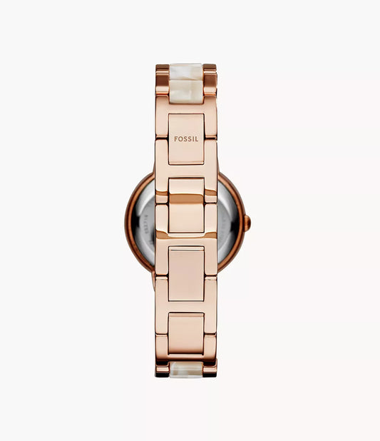 Fossil ES3716 Virginia Quartz Analog Rose Gold Dial Stainless Steel and Acetate Women’s Watch