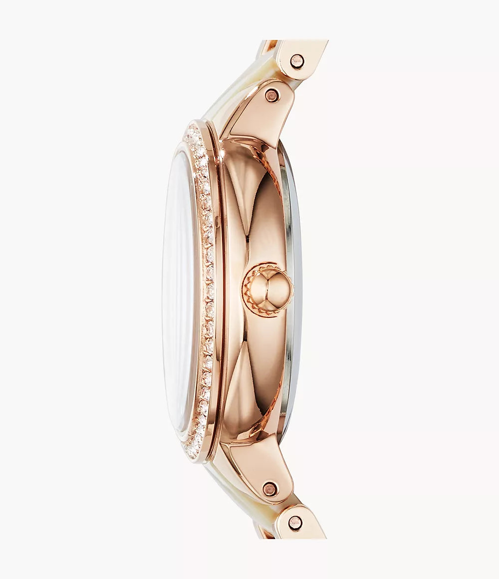 Fossil ES3716 Virginia Quartz Analog Rose Gold Dial Stainless Steel and Acetate Women’s Watch