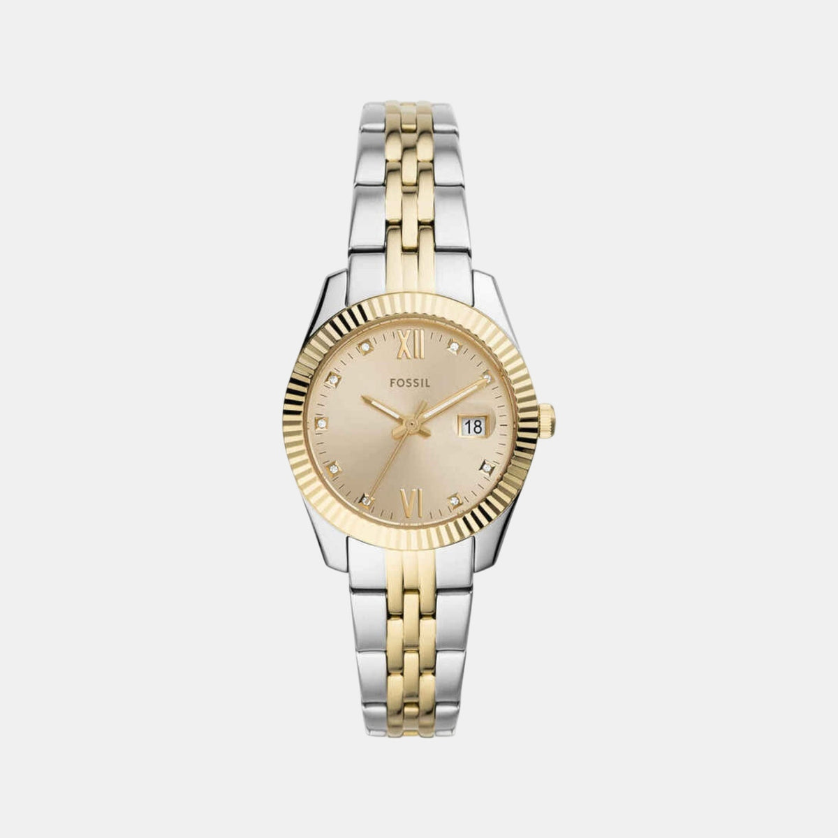 Fossil ES4949 Scarlette Mini Two-Tone Stainless Steel Analog Quartz Watch For Female With Date Display