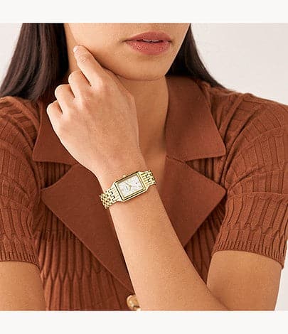 Fossil ES5220I Women's Quartz Analog Watch Silver Dial Gold Stainless Steel Strap