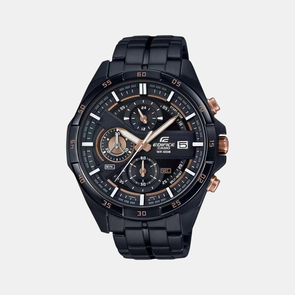 Casio EX493 Edifice Men’s Analog Quartz Chronograph Watch with Black Dial & Black Stainless Steel Bracelet