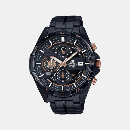Casio EX493 Edifice Men’s Analog Quartz Chronograph Watch with Black Dial & Black Stainless Steel Bracelet