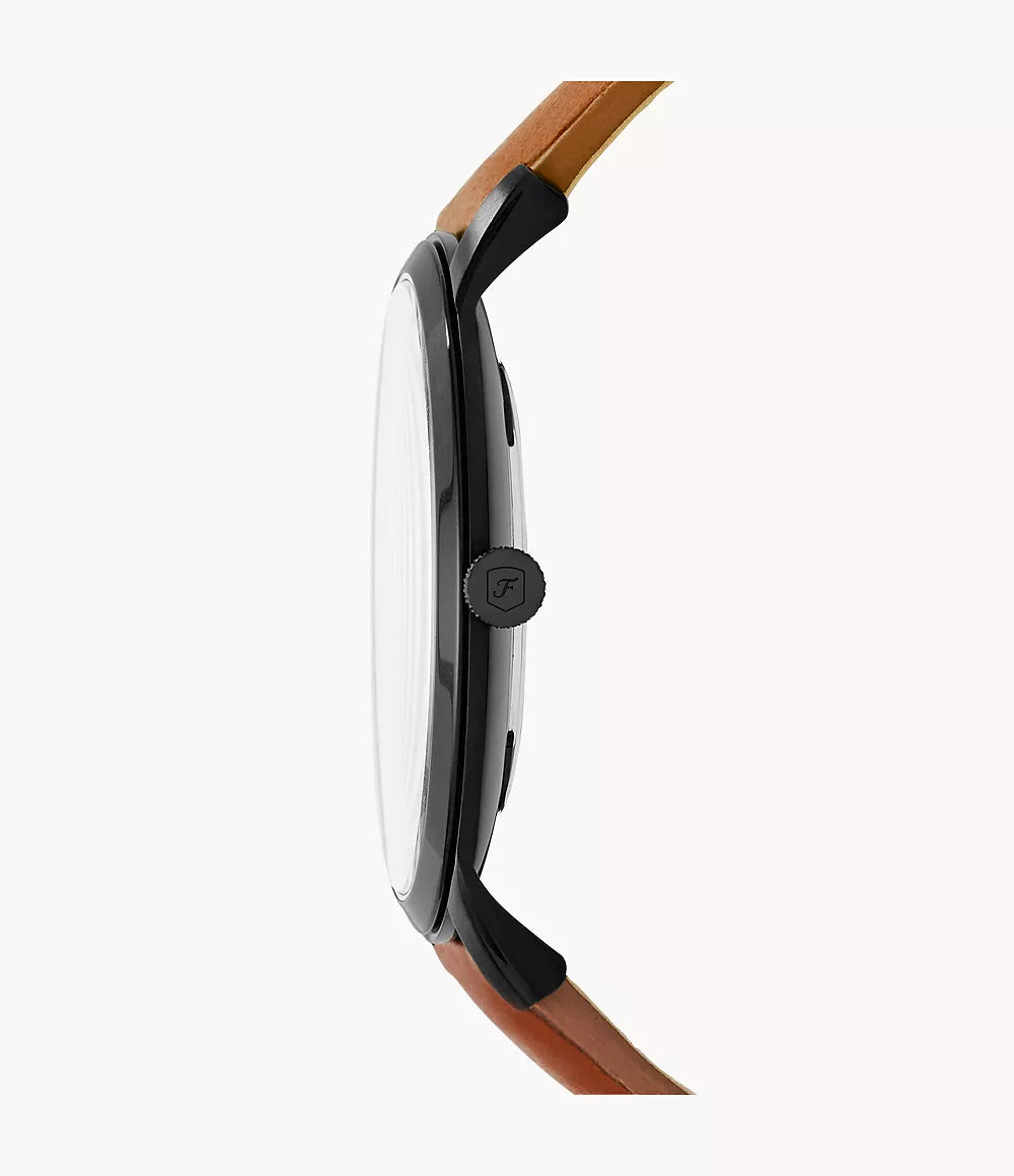 Fossil FS5305 Men Quartz Black Dial Brown Leather Strap Analog Watch