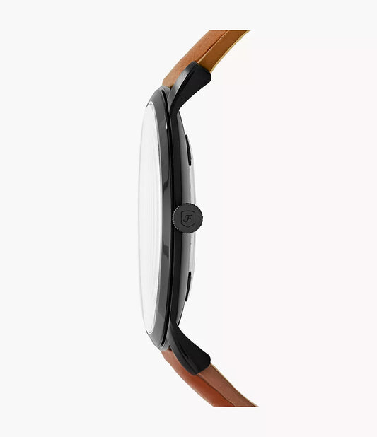 Fossil FS5305 Men Quartz Black Dial Brown Leather Strap Analog Watch