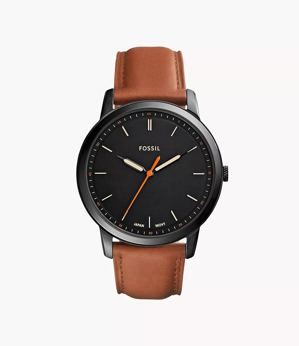 Fossil FS5305 Men Quartz Black Dial Brown Leather Strap Analog Watch
