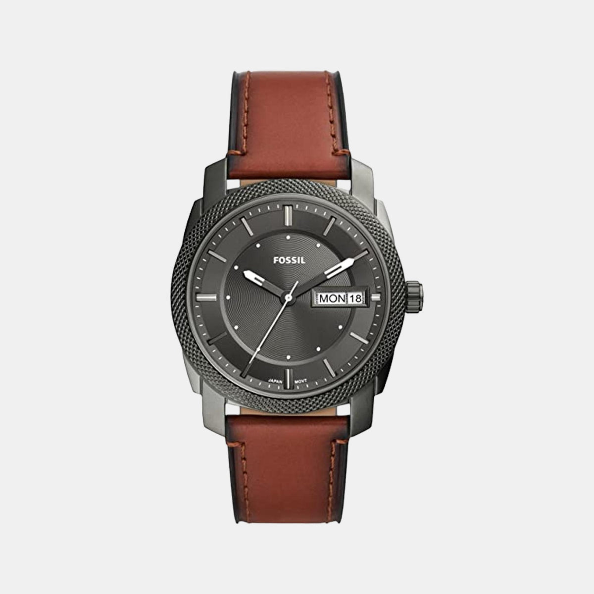 Fossil Machine FS5900 Men Grey Dial Brown Leather Strap Casual Machine Three-Hand