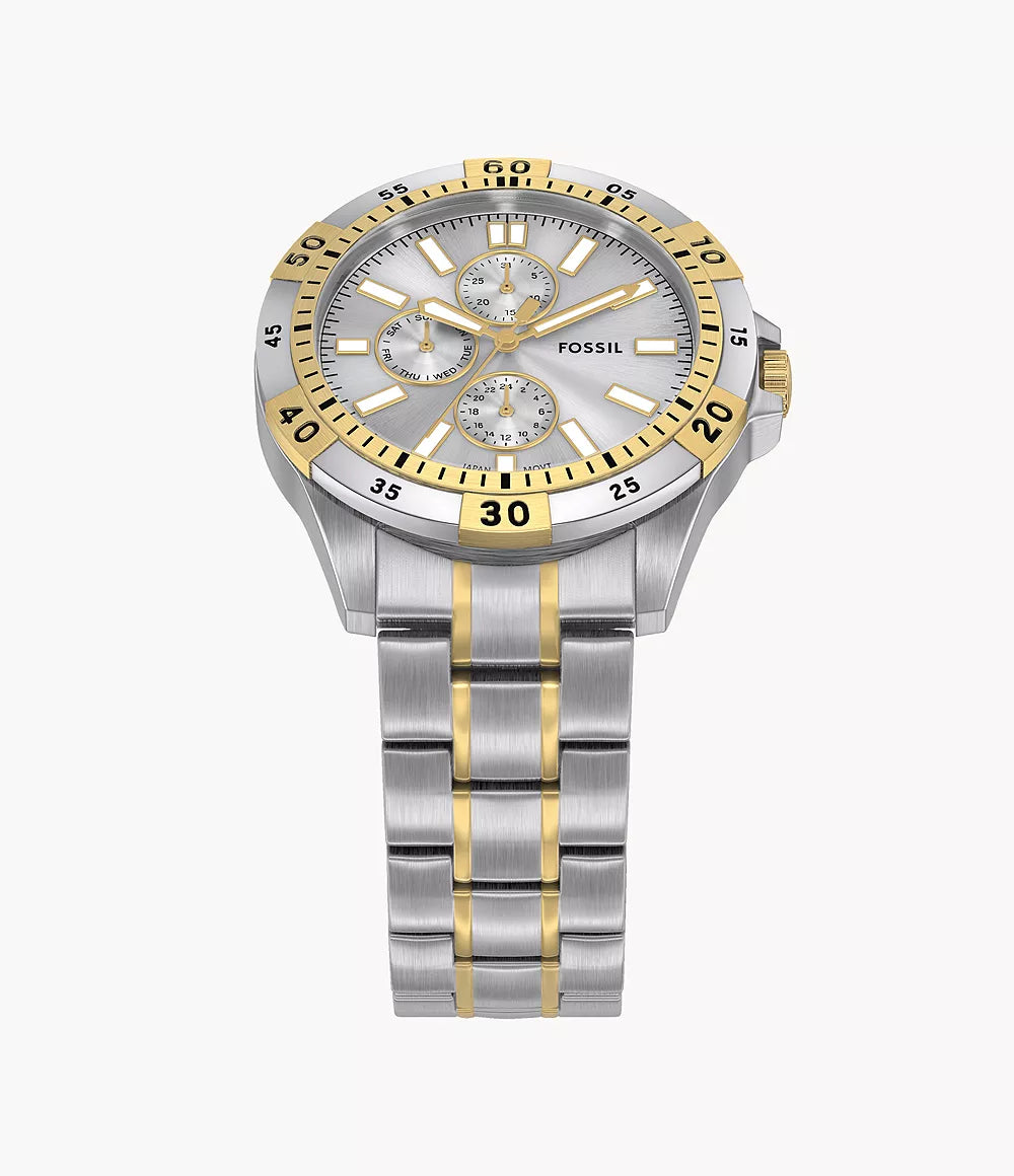 Fossil FS6148I Men's Quartz Multifunction Watch Silver Dial Two-Tone Stainless Steel Strap