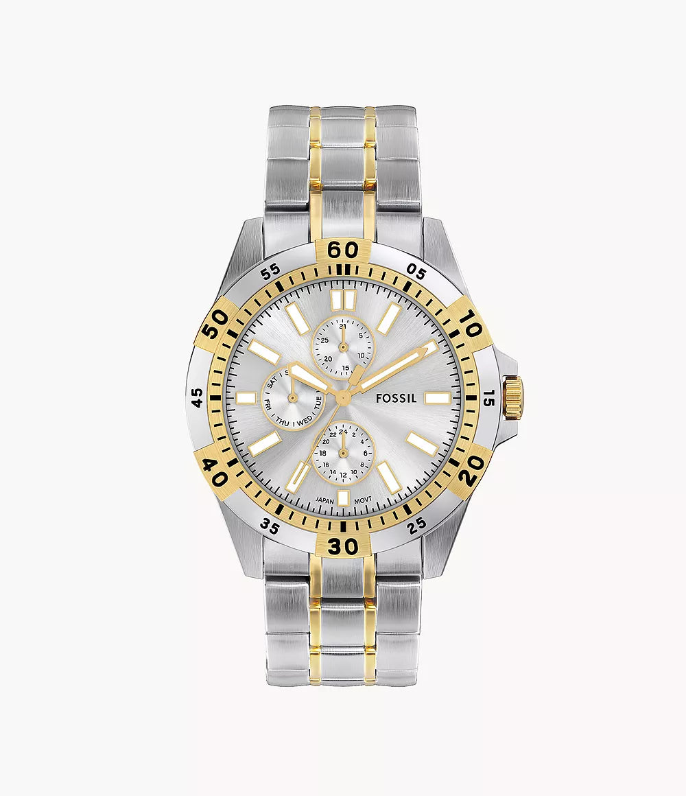 Fossil FS6148I Men's Quartz Multifunction Watch Silver Dial Two-Tone Stainless Steel Strap
