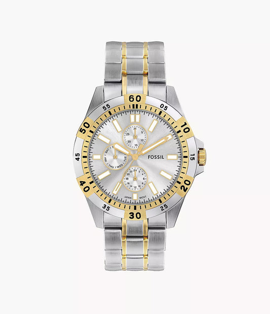 Fossil FS6148I Men's Quartz Multifunction Watch Silver Dial Two-Tone Stainless Steel Strap