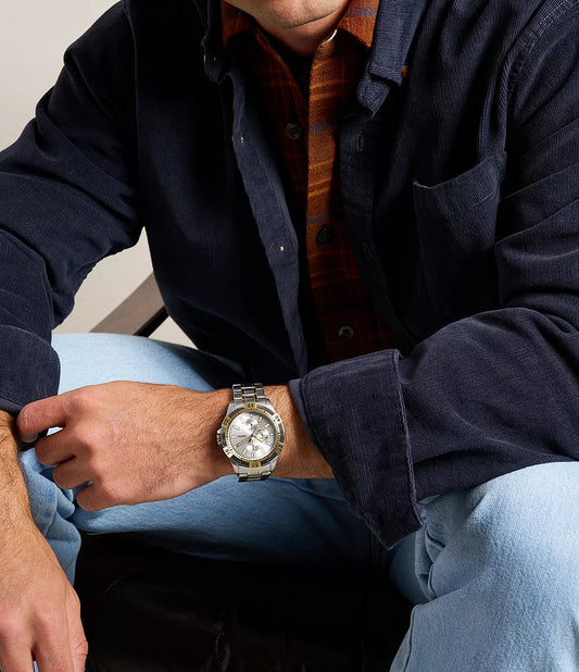 Fossil FS6148I Men's Quartz Multifunction Watch Silver Dial Two-Tone Stainless Steel Strap