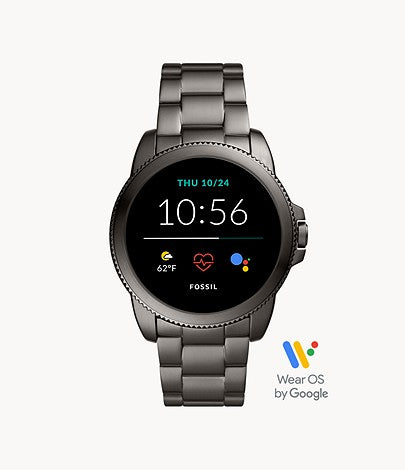 Fossil FTW4049 Men's Gen 5E Smartwatch Black AMOLED Dial Smoke Stainless Steel Strap