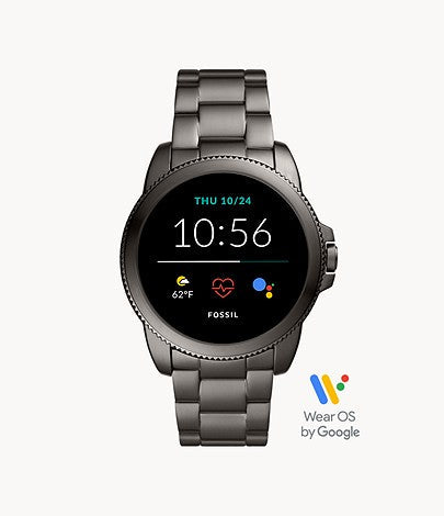 Fossil FTW4049 Men's Gen 5E Smartwatch Black AMOLED Dial Smoke Stainless Steel Strap
