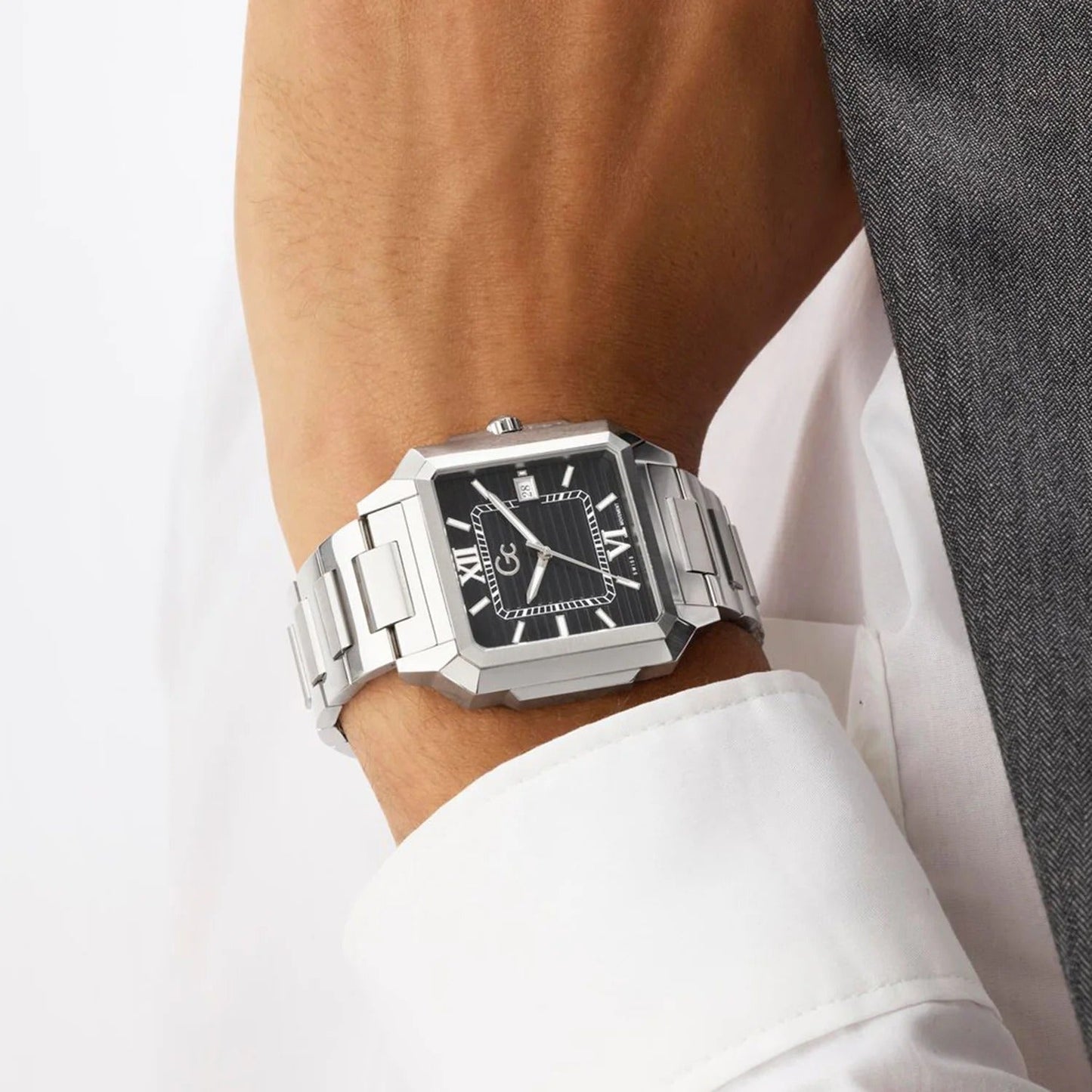 Gc Z74001G4 SquareCut Metal Men's Swiss Made Black Analog Watch