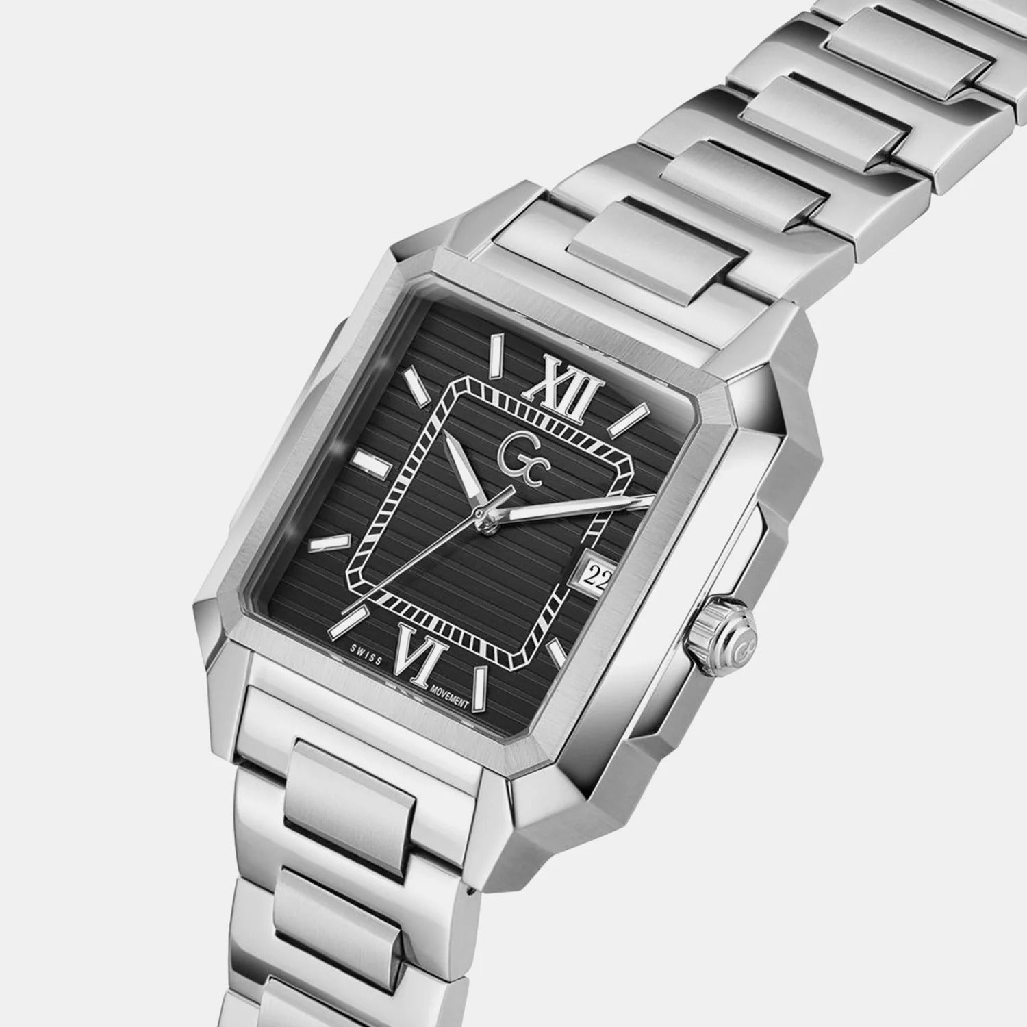 Gc Z74001G4 SquareCut Metal Men's Swiss Made Black Analog Watch