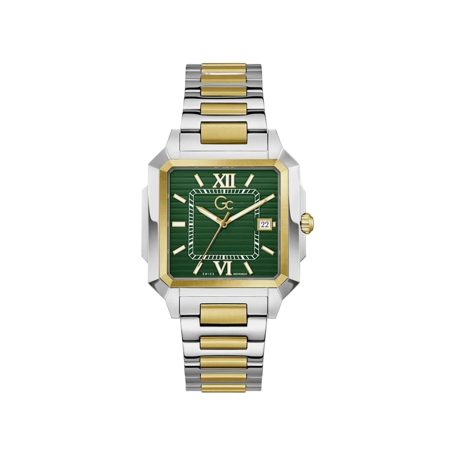 GC Z74004G9 SquareCut Metal Men's Swiss Made Green Analog Watch