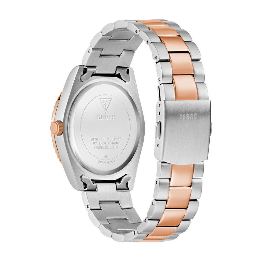 GUESS GW0265L14 Quartz Men’s Connoisseur Two-Tone Day/Date Analog Watch with Champagne Dial & Recycled Steel Strap