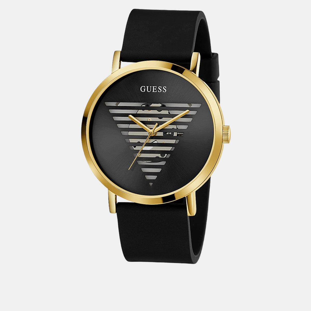 Guess GW0503G1 Analog Quartz Men Black Dial Gold Tone Case Silicone Strap Watch