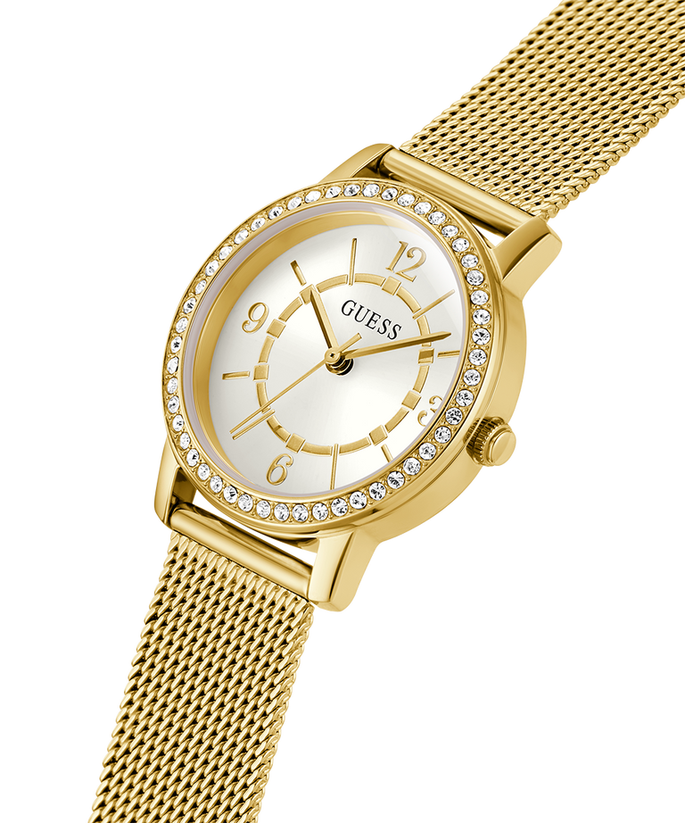 Guess GW0534L2 Quartz Analog White Dial Women’s Watch with Gold-Tone Mesh Strap