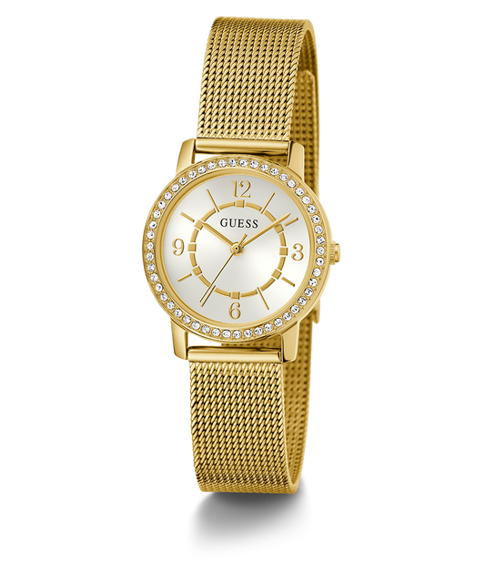 Guess GW0534L2 Quartz Analog White Dial Women’s Watch with Gold-Tone Mesh Strap