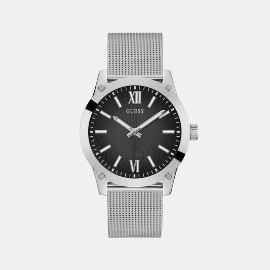 Guess GW0629G1 Quartz Analog Black Dial Men’s Watch with Silver Stainless Steel Mesh Strap