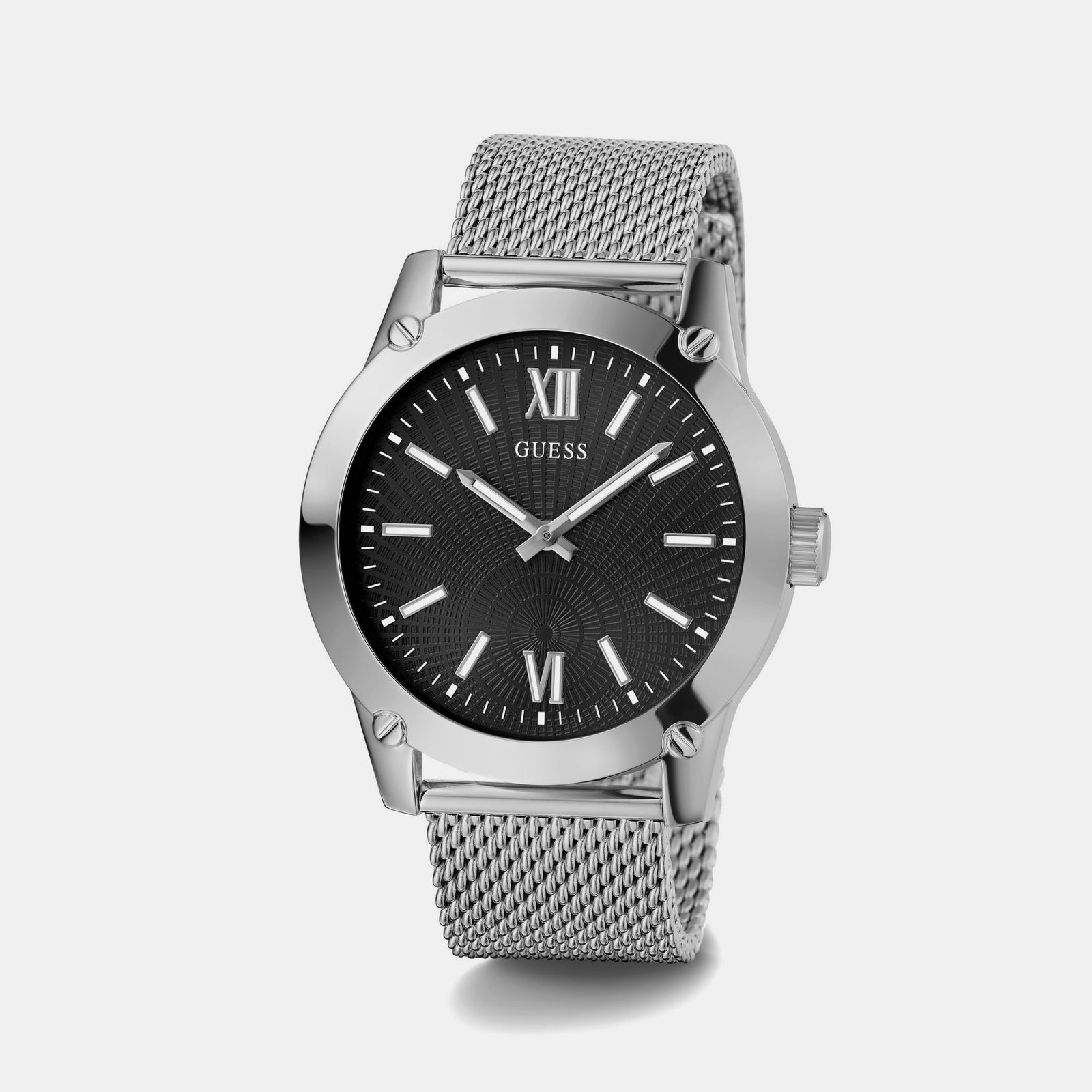 Guess GW0629G1 Quartz Analog Black Dial Men’s Watch with Silver Stainless Steel Mesh Strap