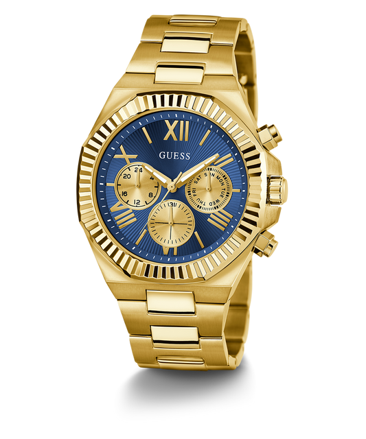 Guess GW0703G6 Analog Quartz Men Blue Dial Gold Tone Stainless Steel Bracelet Multi-Function Watch