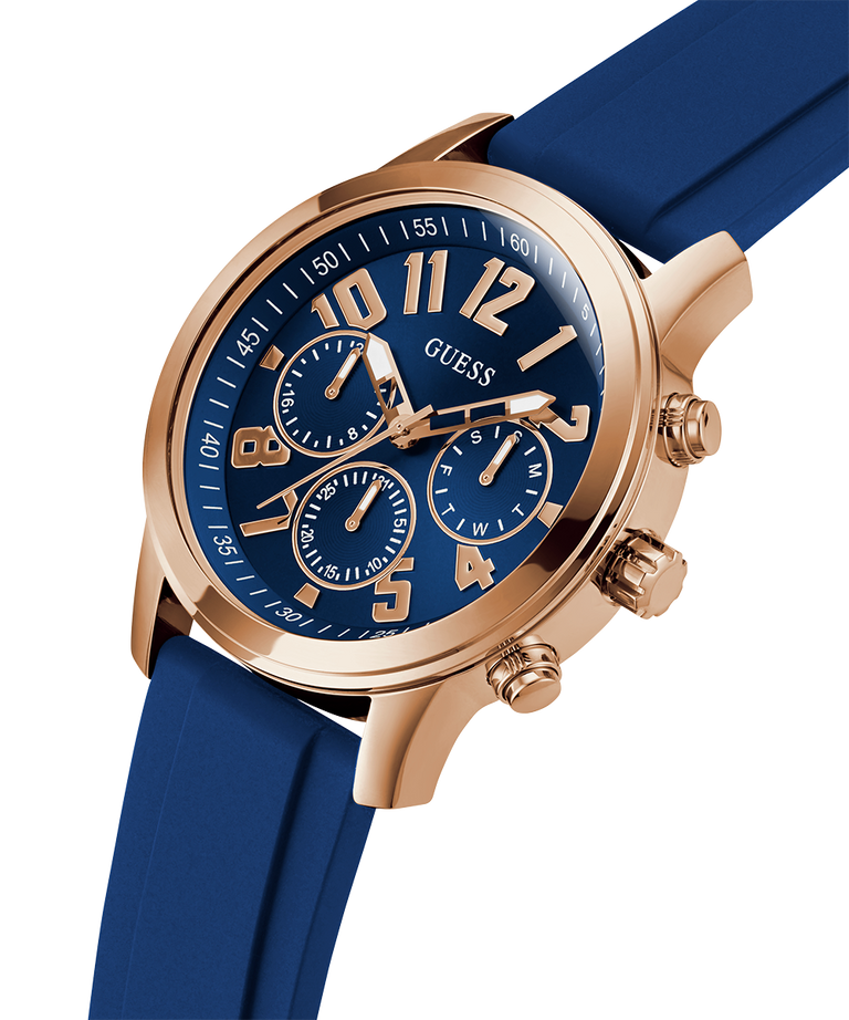 Guess GW078G3 Men Analog Quartz Multifunction Watch with Blue Dial and Blue Silicone Strap