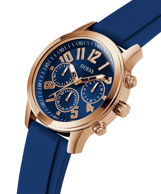Guess GW078G3 Men Analog Quartz Multifunction Watch with Blue Dial and Blue Silicone Strap