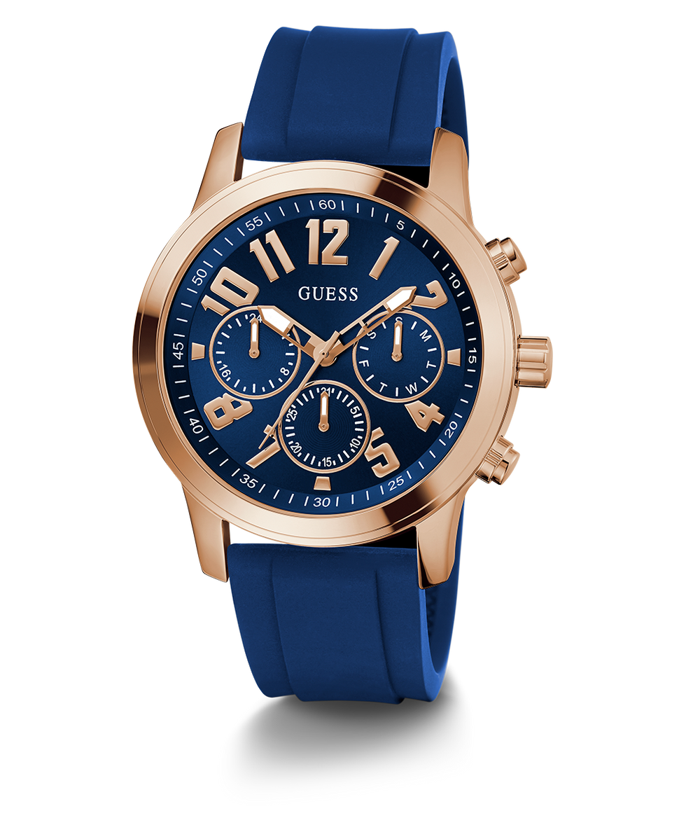 Guess GW078G3 Men Analog Quartz Multifunction Watch with Blue Dial and Blue Silicone Strap