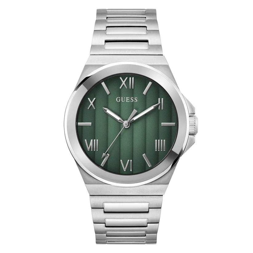 GUESS GW0789G1 Quartz Men’s Silver-Tone Analog Watch with Green Dial & Stainless Steel Strap