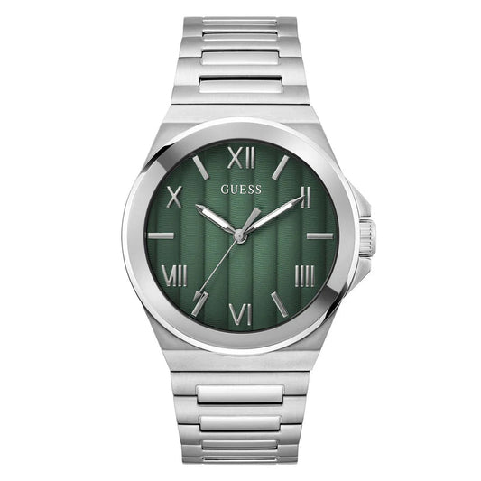 GUESS GW0789G1 Quartz Men’s Silver-Tone Analog Watch with Green Dial & Stainless Steel Strap
