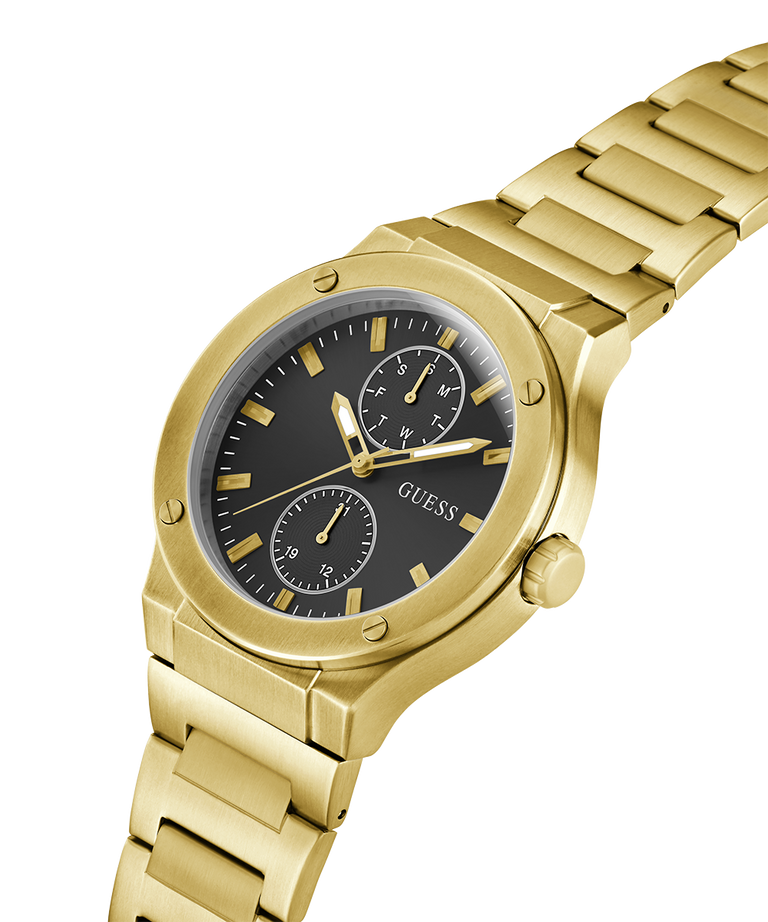 Guess GW0795G4 Analog Quartz Men Black Dial Gold Tone Stainless Steel Bracelet Multi-Function Watch