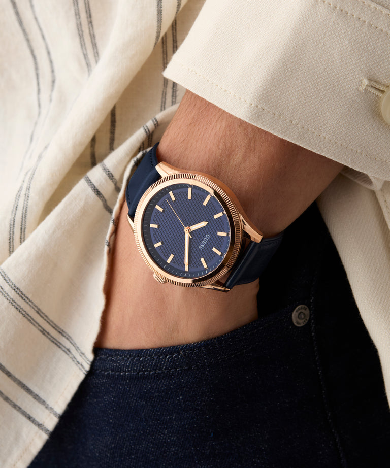Guess GW0846G2 Men's Quartz Analog Watch Blue Dial Navy Leather Strap