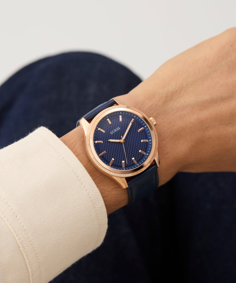 Guess GW0846G2 Men's Quartz Analog Watch Blue Dial Navy Leather Strap