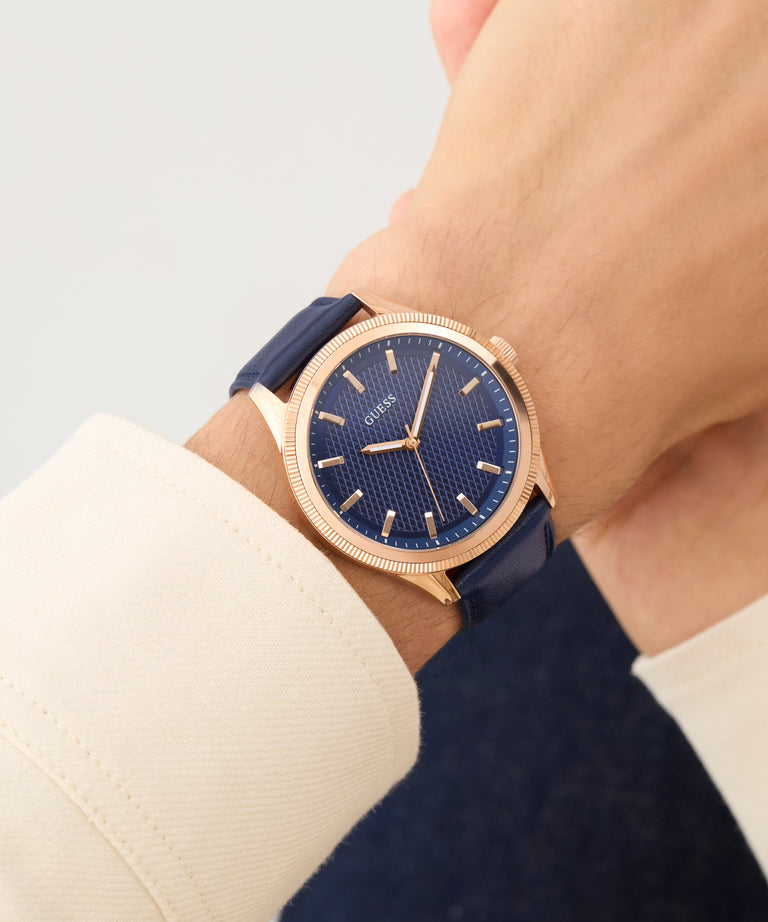 Guess GW0846G2 Men's Quartz Analog Watch Blue Dial Navy Leather Strap