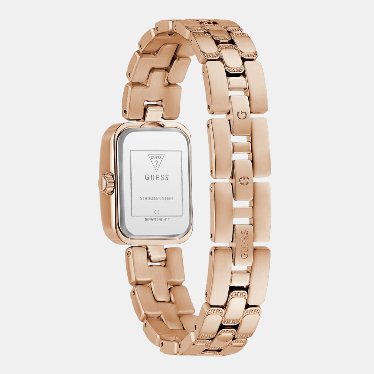 GUESS‑GW0865L3 Bejeweled 22 mm Silver‑Dial Stainless Steel Analog Watch Rose Gold-Tone Crystal-Accented Analog Quartz Watch