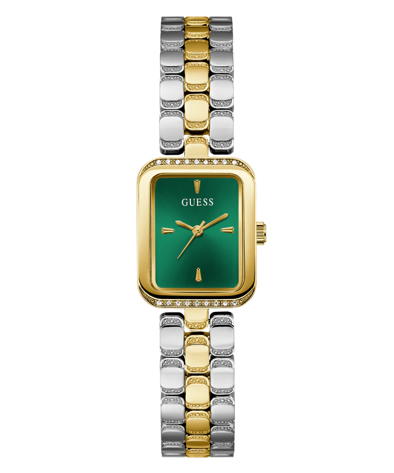 GUESS GW0865L6 Quartz Women’s Isla Two-Tone Gold & Silver Analog Watch with Green Rectangle Dial