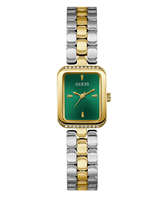GUESS GW0865L6 Quartz Women’s Isla Two-Tone Gold & Silver Analog Watch with Green Rectangle Dial