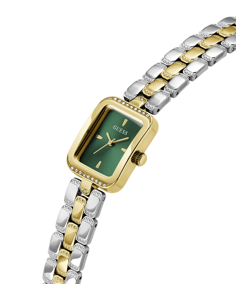 GUESS GW0865L6 Quartz Women’s Isla Two-Tone Gold & Silver Analog Watch with Green Rectangle Dial