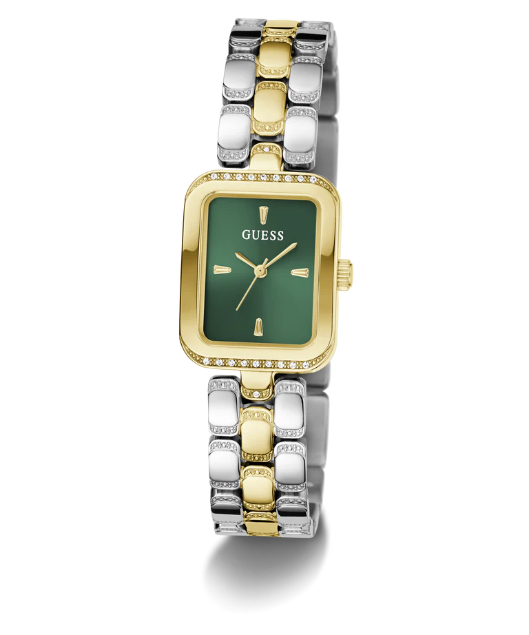 GUESS GW0865L6 Quartz Women’s Isla Two-Tone Gold & Silver Analog Watch with Green Rectangle Dial