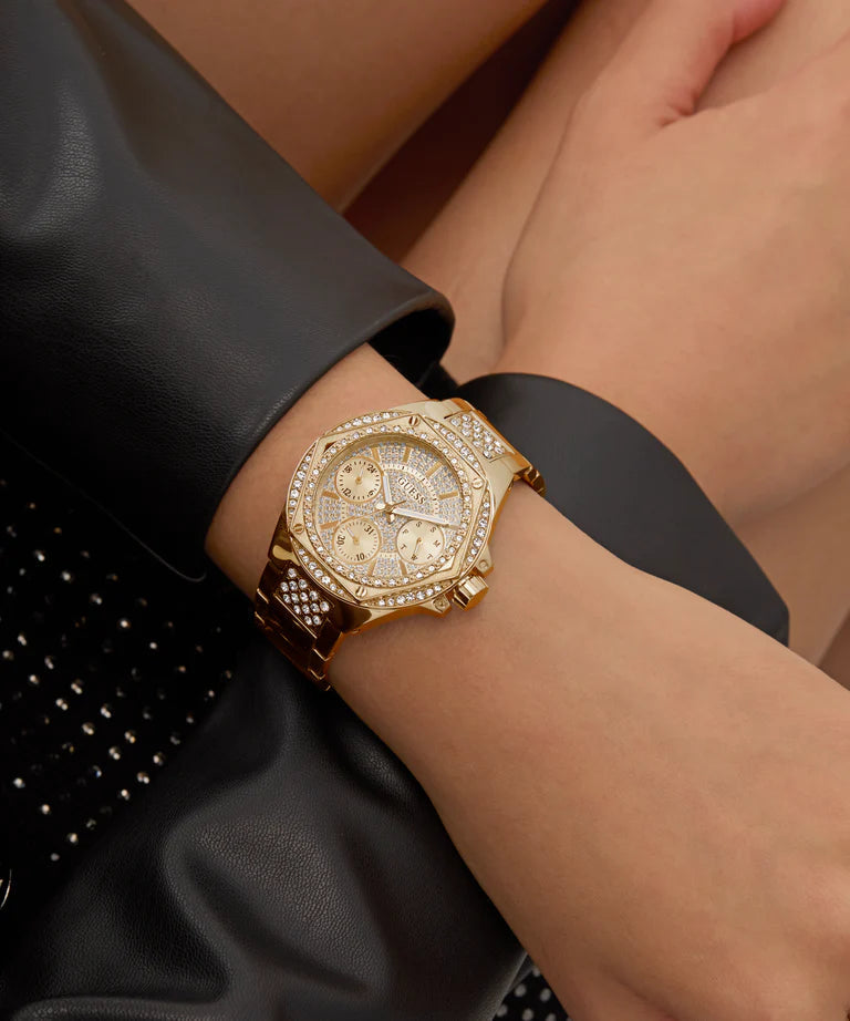 Guess GW0878L2 Women's Quartz Multifunction Watch Champagne Dial Gold Stainless Steel Strap