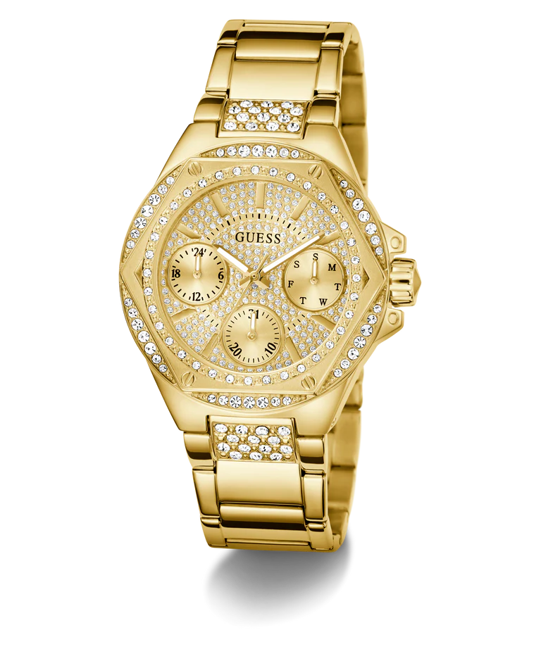 Guess GW0878L2 Women's Quartz Multifunction Watch Champagne Dial Gold Stainless Steel Strap