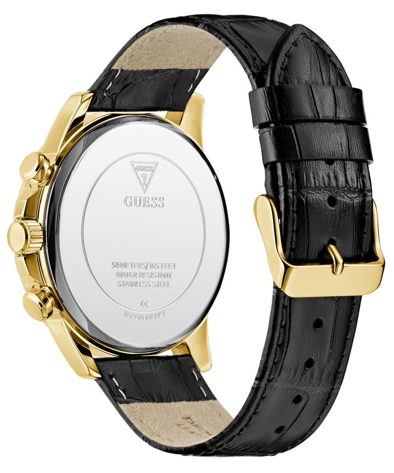 Guess GW0901G4 Analog Quartz Men Green Dial Black Leather Strap Multi-Function Watch