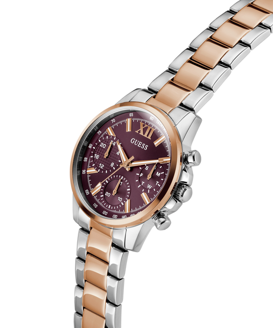 Guess GW0933L5 Analog Quartz Women Burgundy Dial Two-Tone Stainless Steel Bracelet Multi-Function Watch