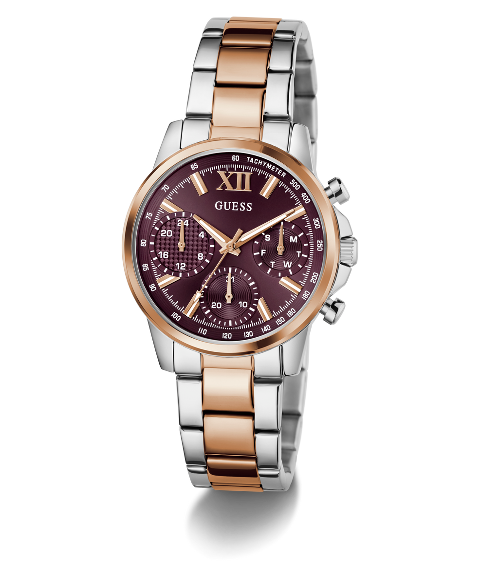 Guess GW0933L5 Analog Quartz Women Burgundy Dial Two-Tone Stainless Steel Bracelet Multi-Function Watch