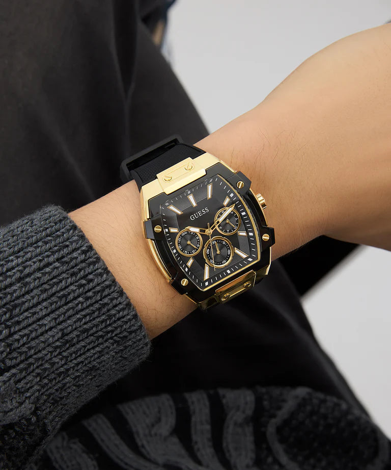 Guess GW0956G2 Phoenix Men's Black Multi-Function Analog Watch with Black Silicone Strap